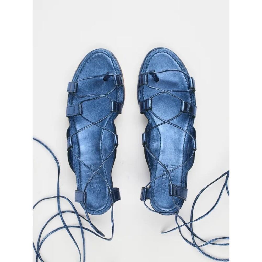 Jamie Haller NWOB Sparta Metallic Blue Kitten Heel Sandals 38 7.5/8